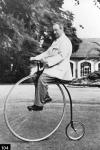 104. Ettore Bugatti on a “modern” penny-farthing at Molsheim