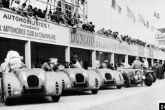 245. Type 57G Works team in line at pits. G.P. de la Marne, Rheims 1936.