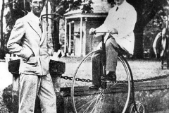 116. Ettore Bugatti &amp; King Leopold Ettore Bugatti on penny-farthing with King Leopold III, Molsheim