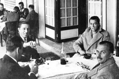 481 Jean-Pierre Wimille with Veyron on left with cigarette and M Paul on right Montlhéry April 1936, Aumaitre and Wurmser on far table